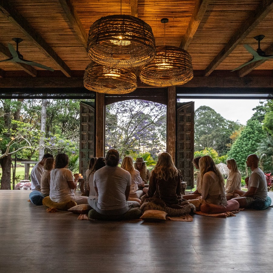 An outdoor group class among the trees